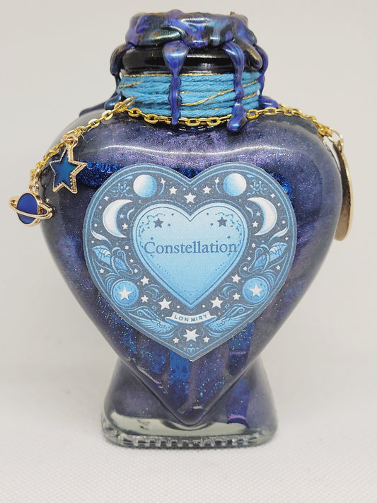 Constellation Elixir Potion Decorative Bottle, Heart Shaped Bottle Blue,Black,Gold and Silver, Be amongst the stars!