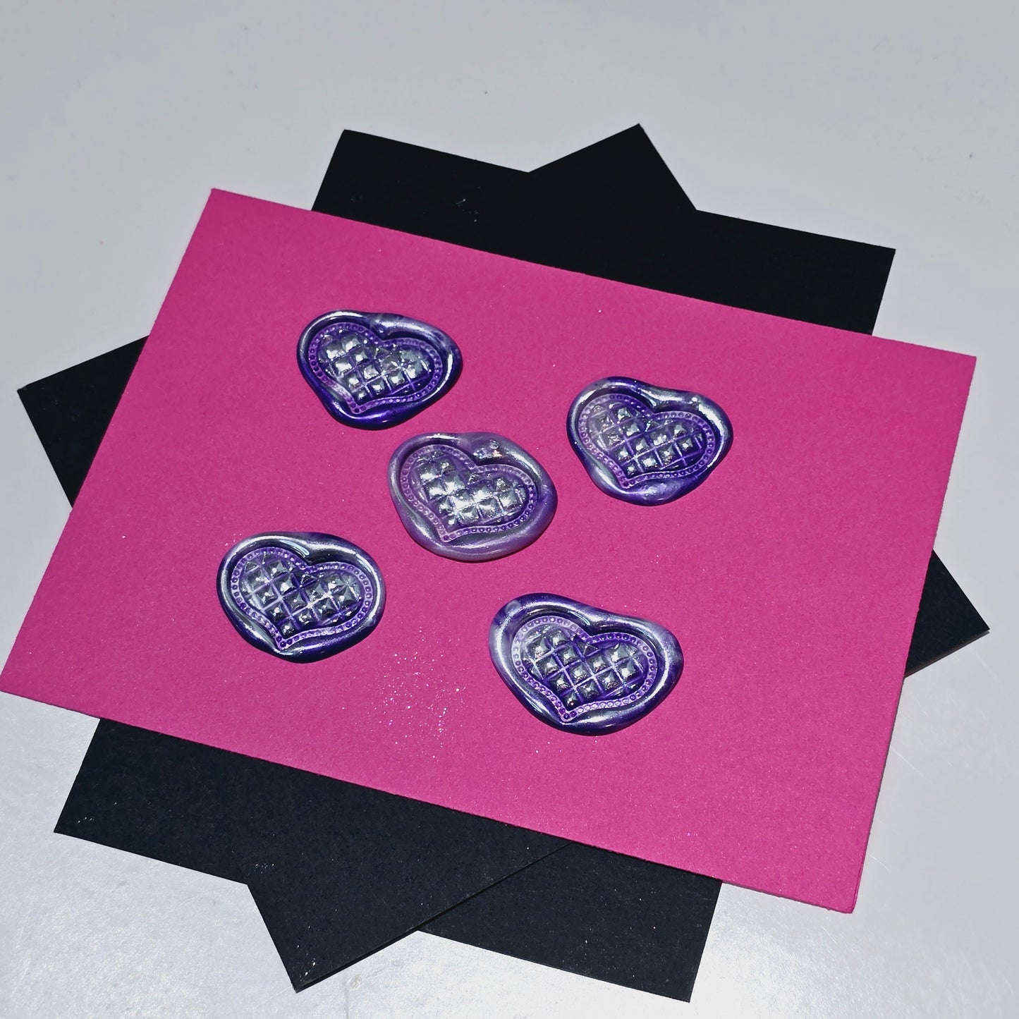 Heart Diamond Wax Seals Metallic Marbled Purple & Silver Set of Five