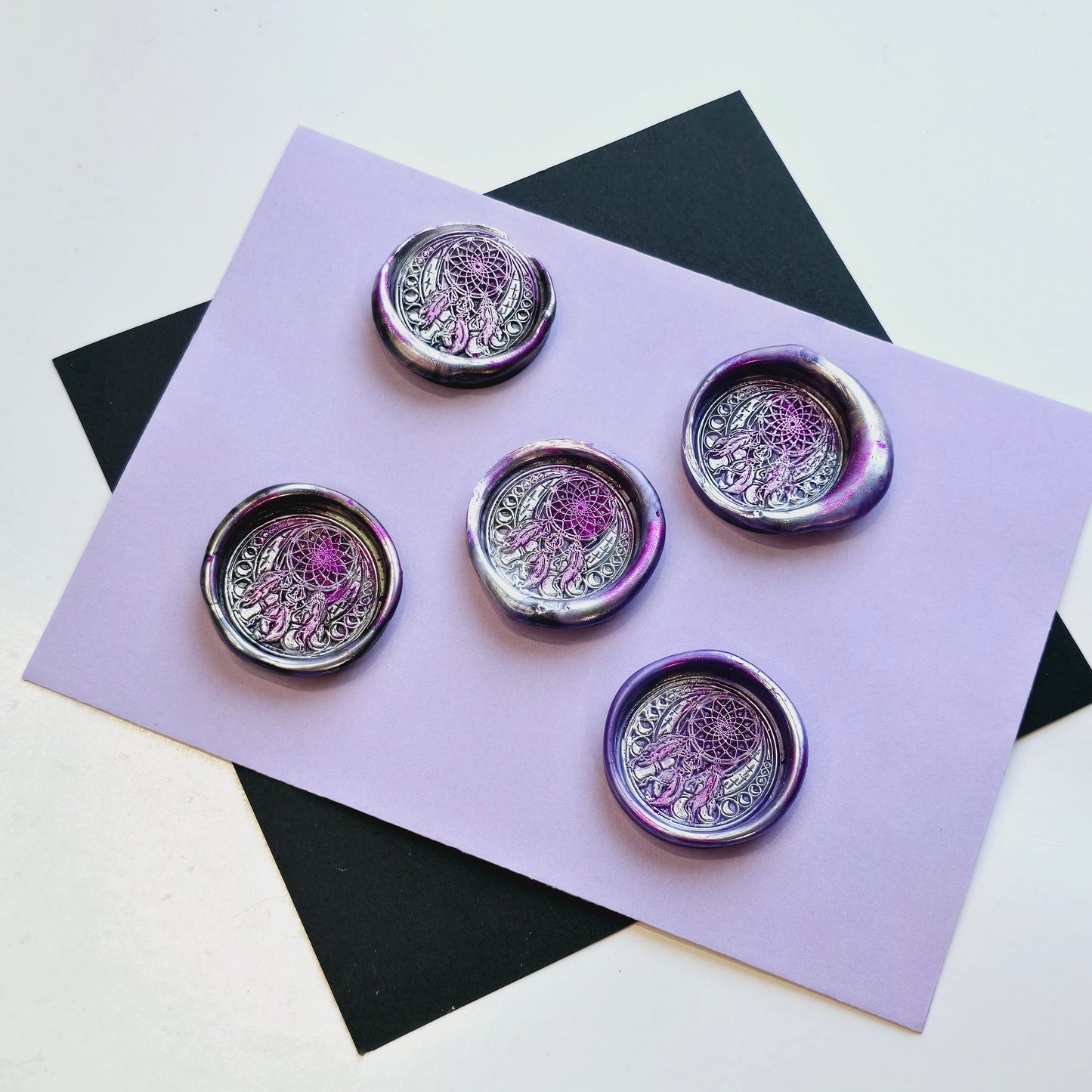 Dream Catcher Wax Seals, Metallic Marbled Purple & Silver Set of Five