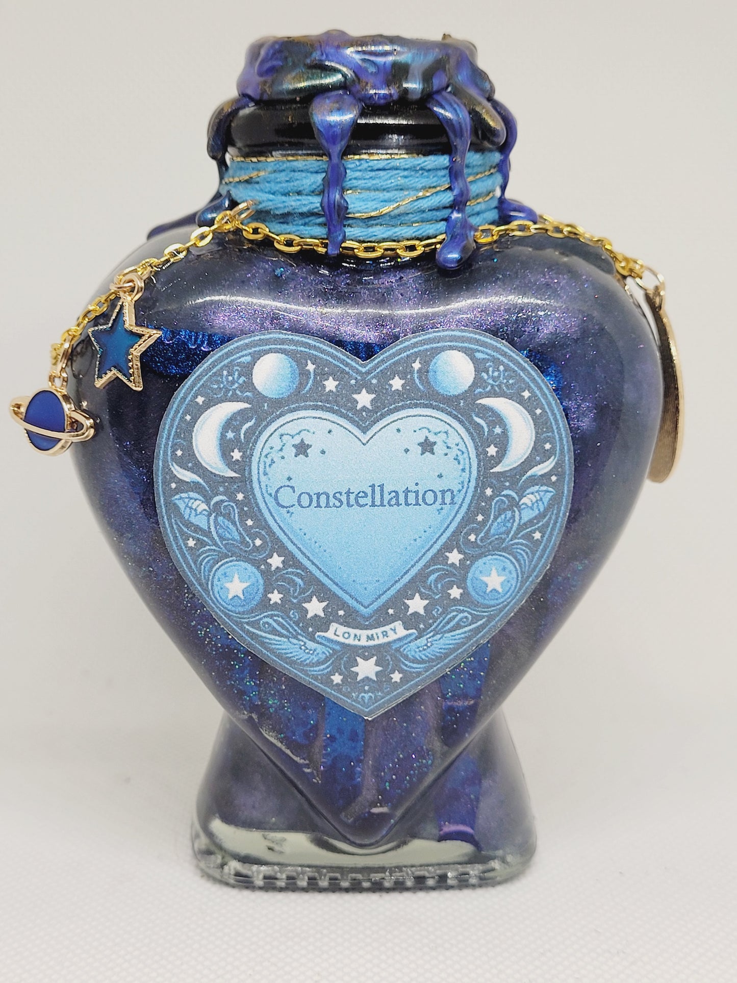 Constellation Elixir Potion Decorative Bottle, Heart Shaped Bottle Blue,Black,Gold and Silver, Be amongst the stars!