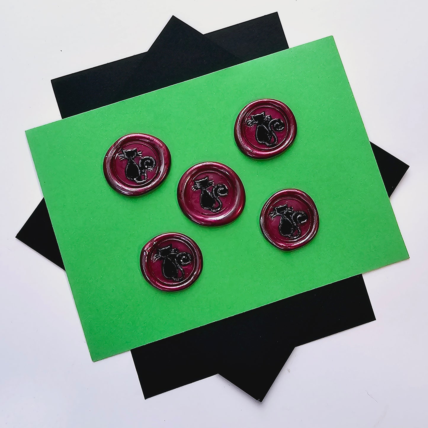 Black Cat & Mulberry Red & Silver Wax Seals Set of Five