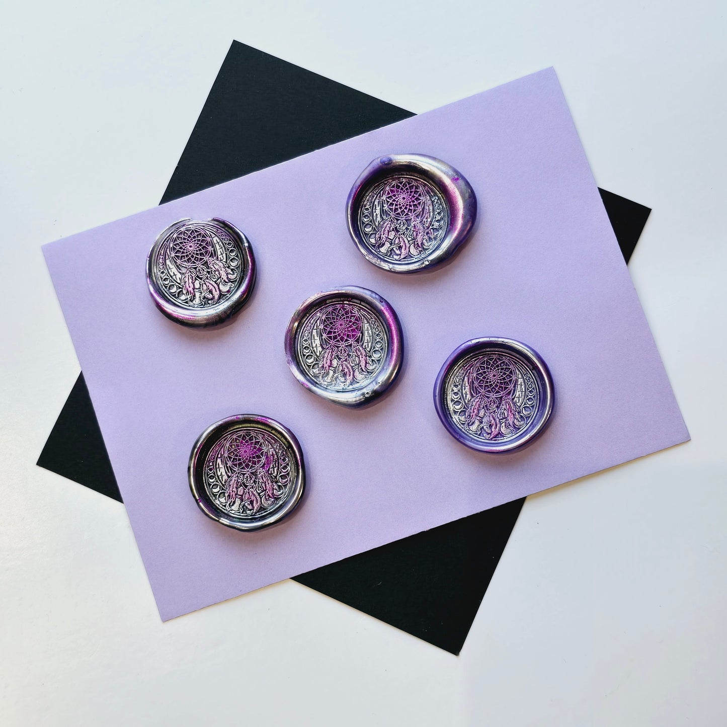 Dream Catcher Wax Seals, Metallic Marbled Purple & Silver Set of Five