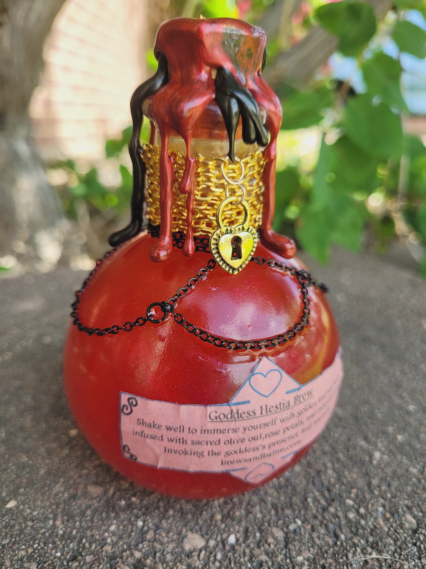 Goddess Hestia Decorative Bottle, Red and Gold Mystical Collection Round