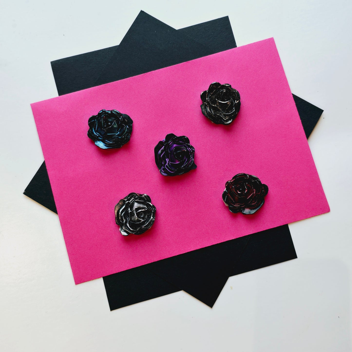 3D Rose Wax Seals Metallic Black, Purple, Gold, Silver, Blue & Red Set of Five