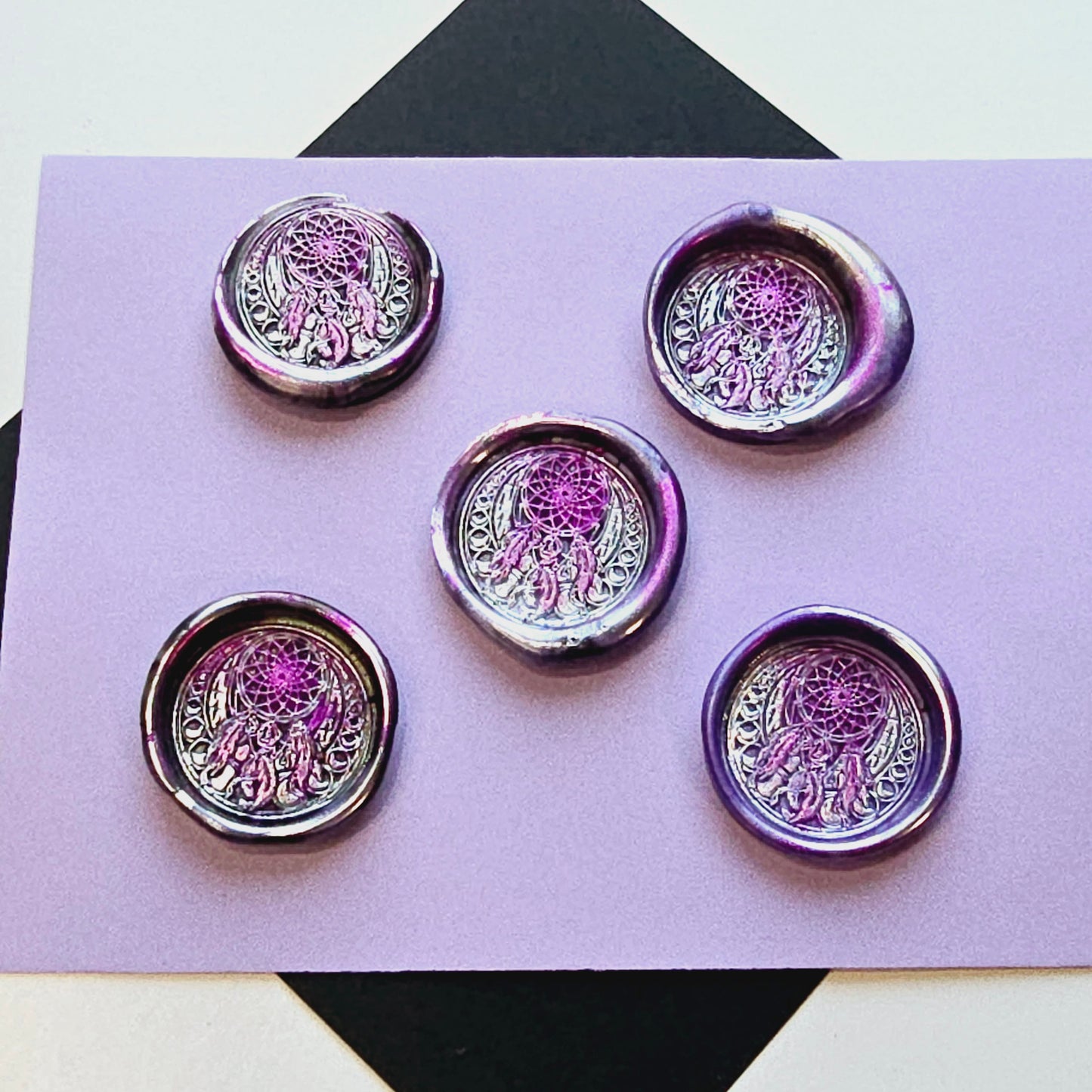 Dream Catcher Wax Seals, Metallic Marbled Purple & Silver Set of Five