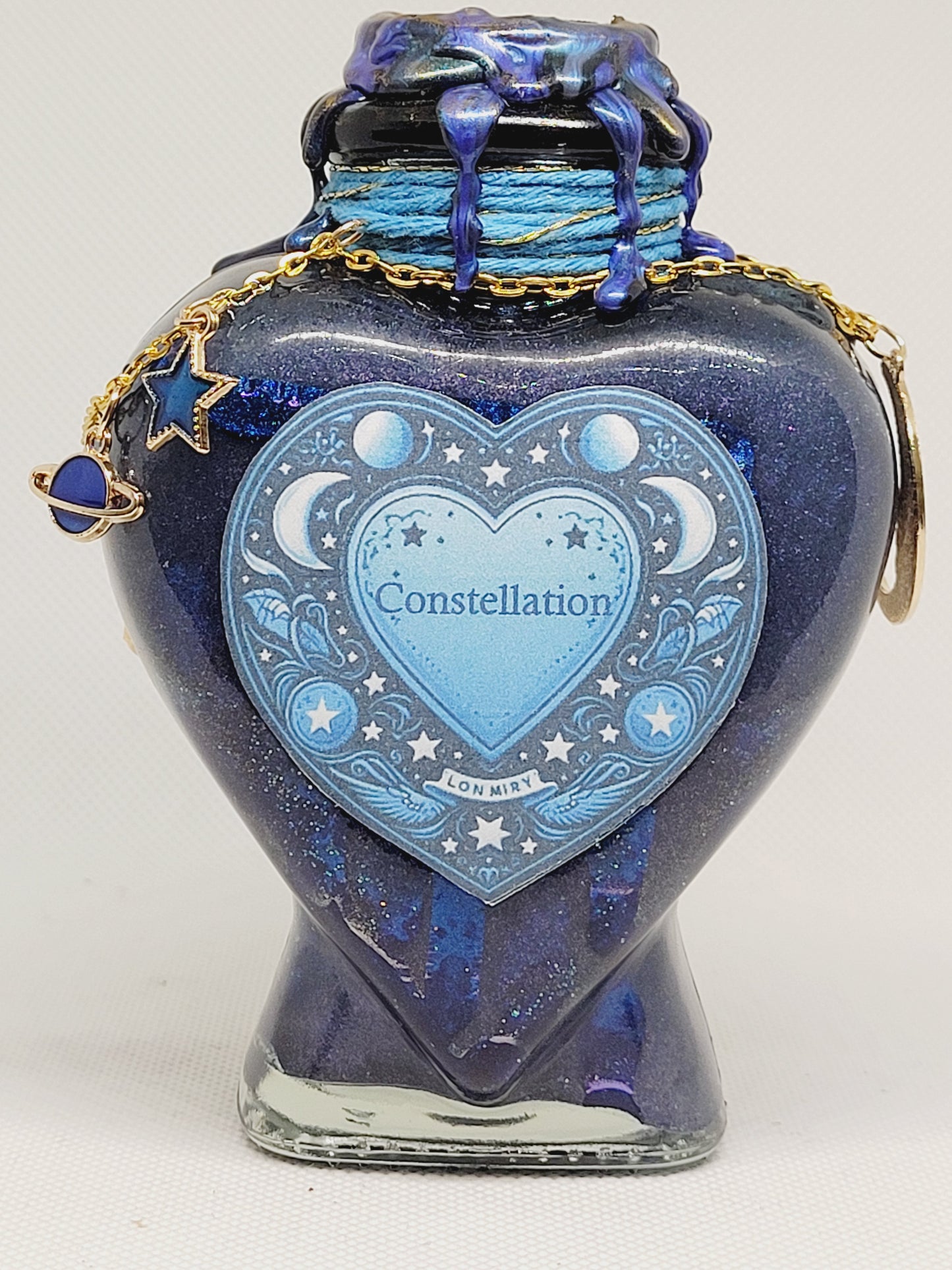 Constellation Elixir Potion Decorative Bottle, Heart Shaped Bottle Blue,Black,Gold and Silver, Be amongst the stars!