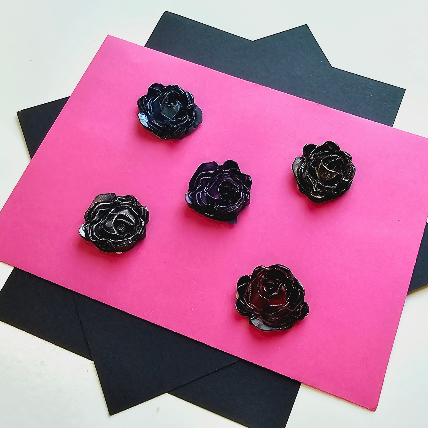 3D Rose Wax Seals Metallic Black, Purple, Gold, Silver, Blue & Red Set of Five