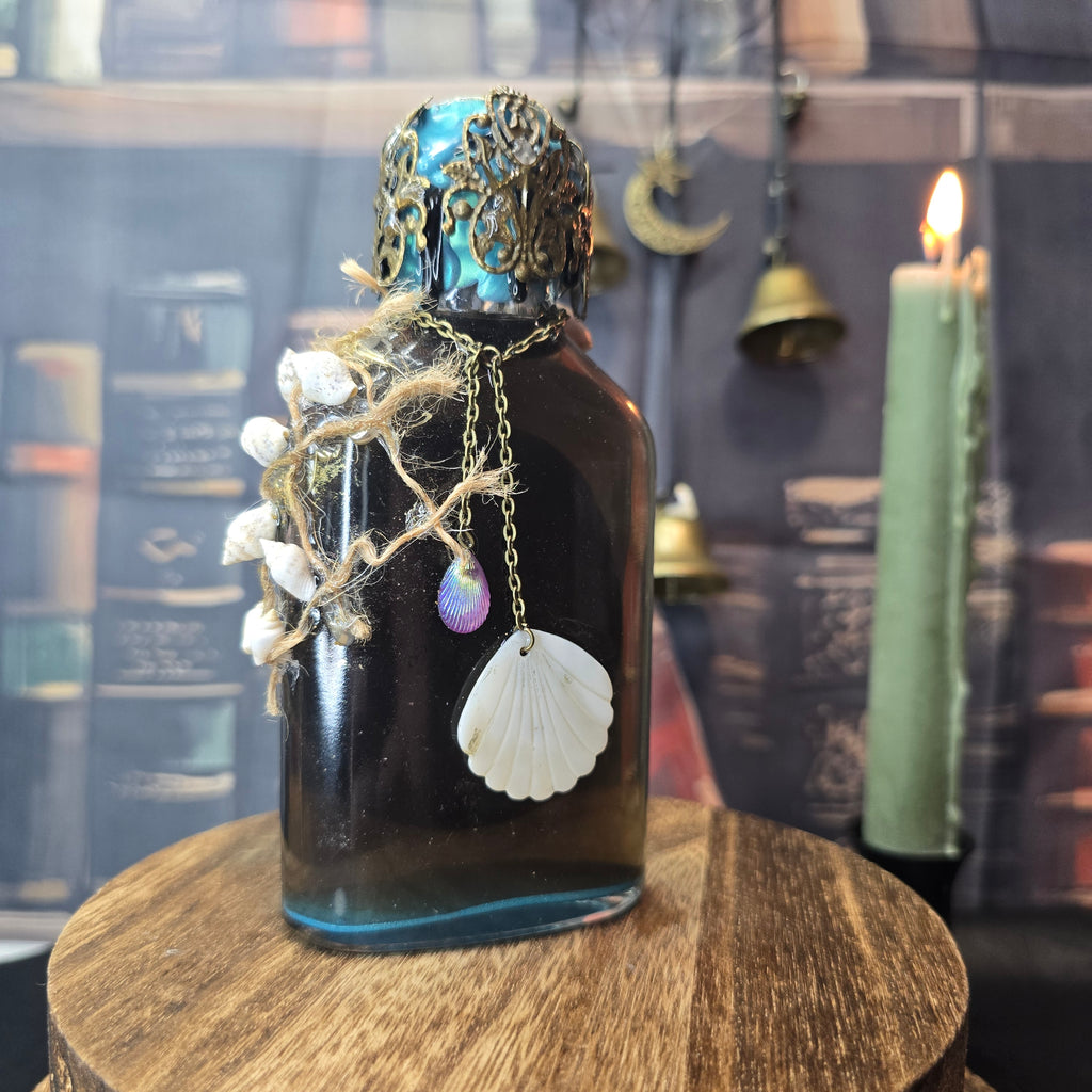 Handmade Thalassa Awakening Potion – Color Changing Ocean Decor Bottle – Black to Teal Greek Mythology Inspired Gift
