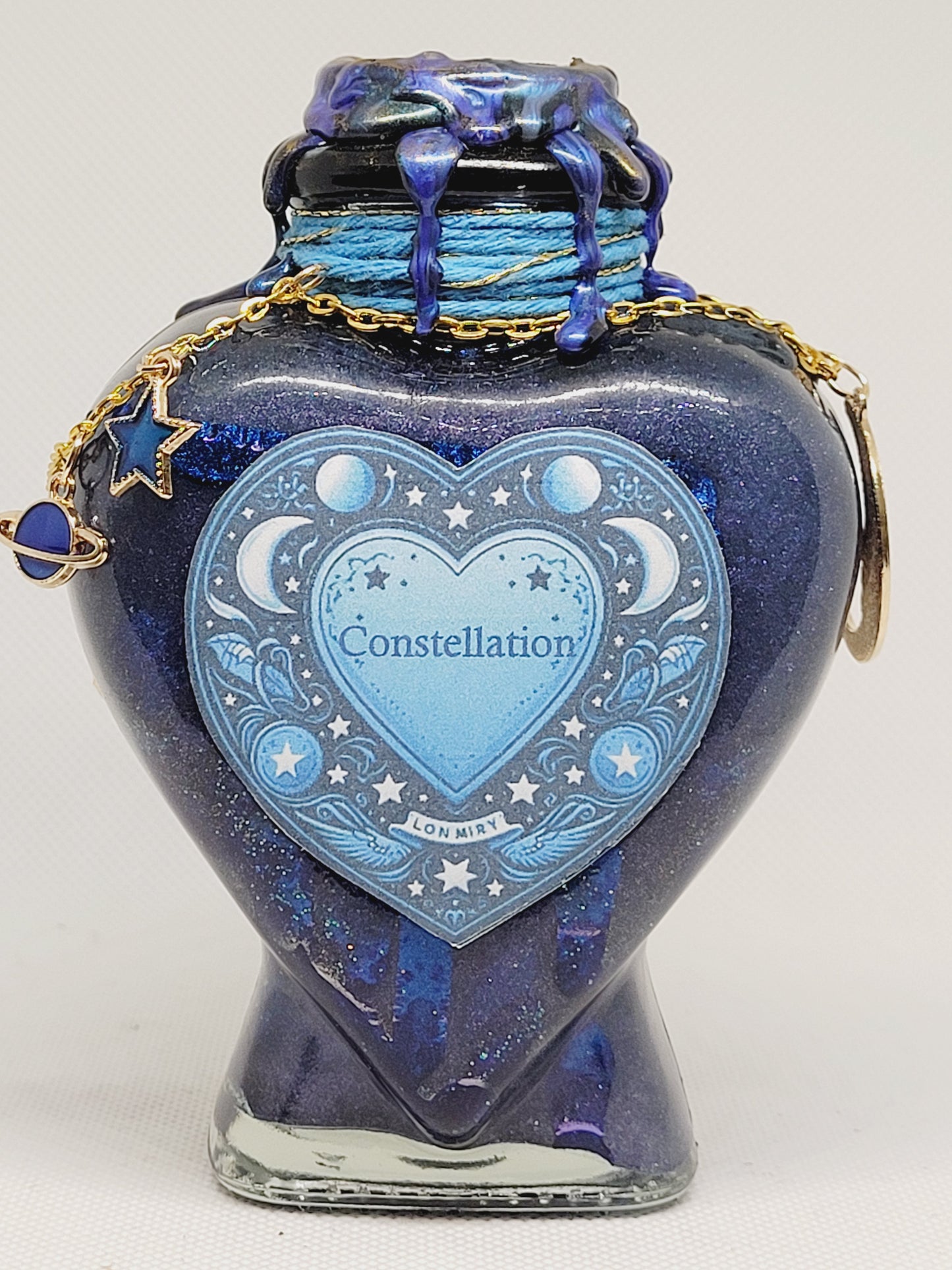 Constellation Elixir Potion Decorative Bottle, Heart Shaped Bottle Blue,Black,Gold and Silver, Be amongst the stars!