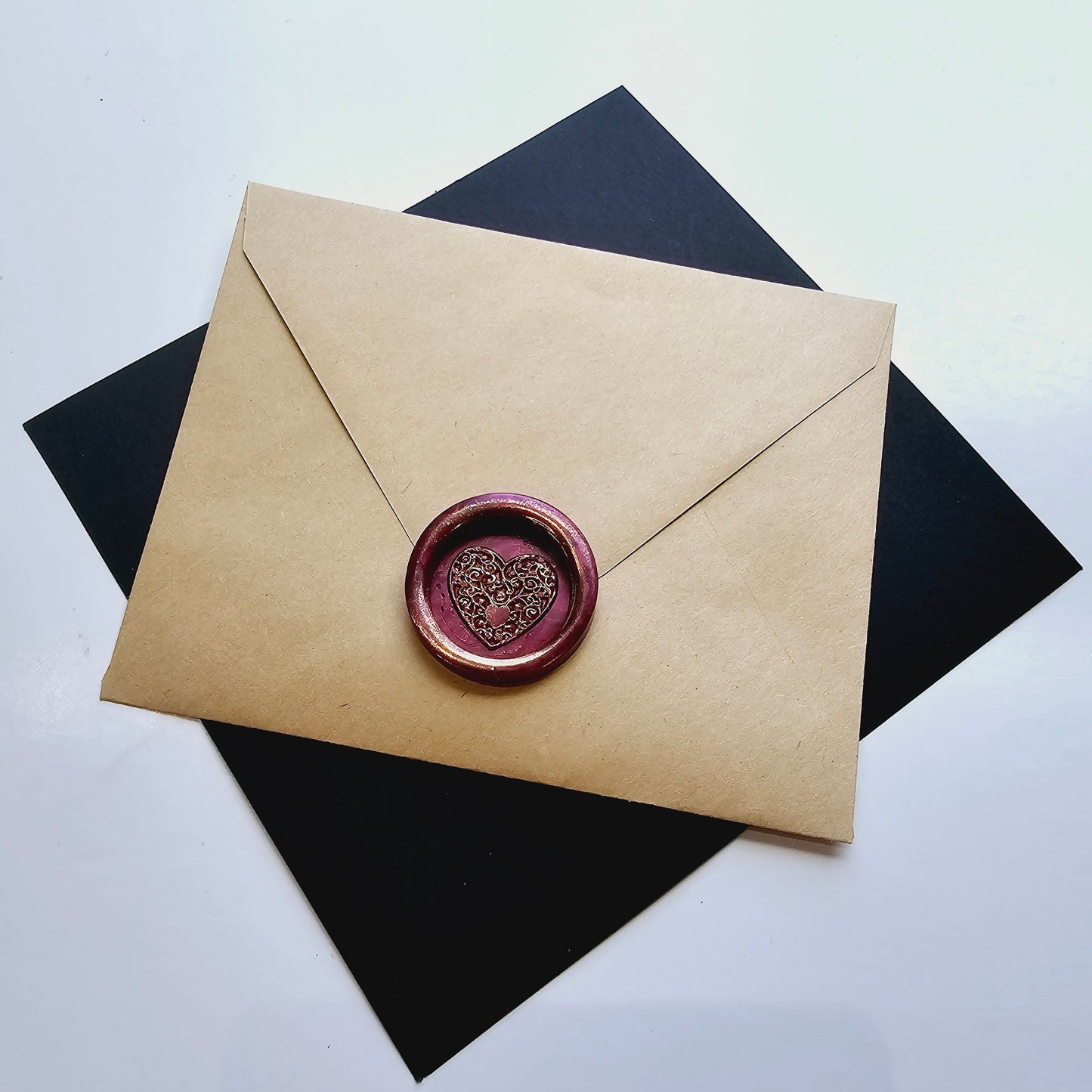 Heart Wax Seals, Metallic Ruby Red & Gold Set of Five