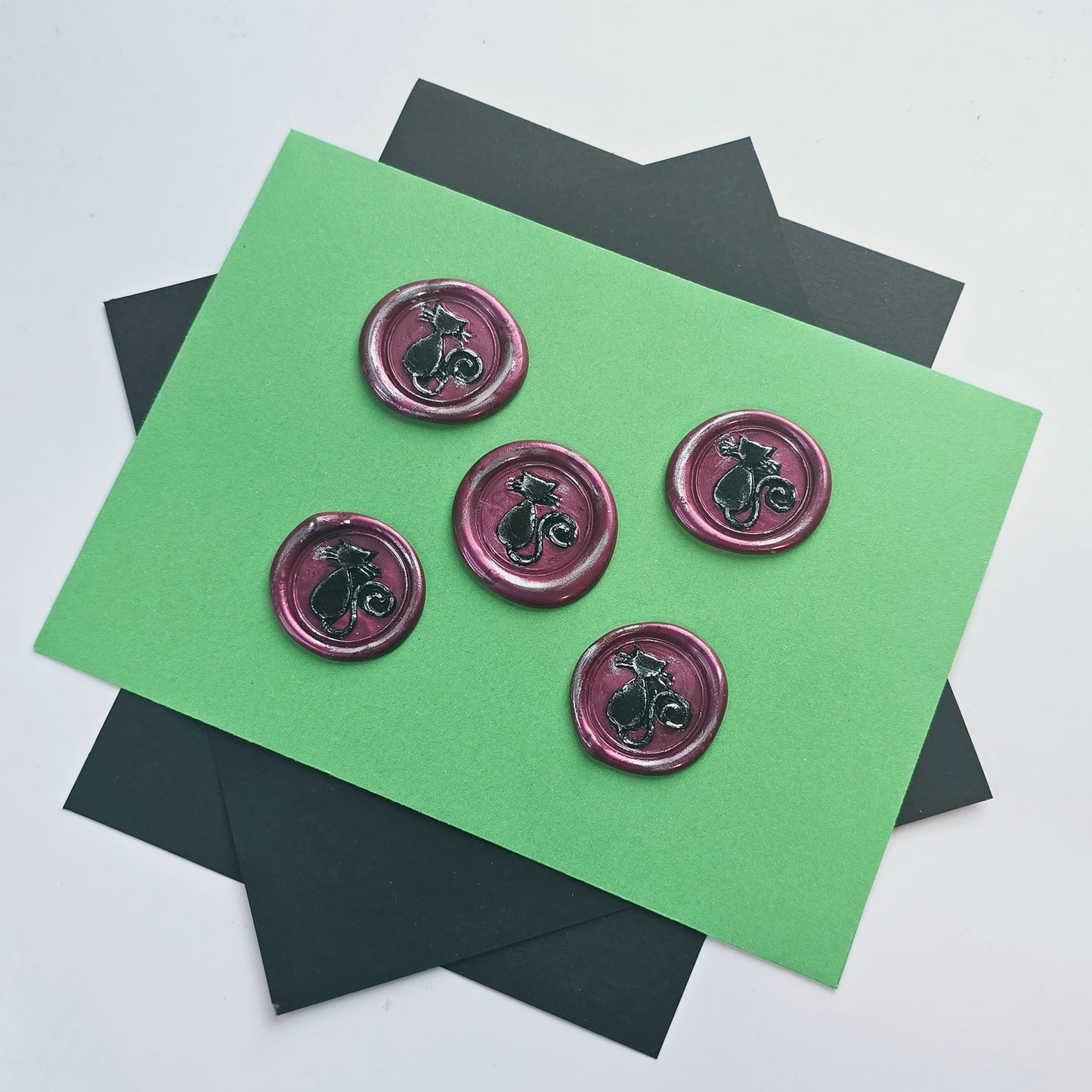 Black Cat & Mulberry Red & Silver Wax Seals Set of Five