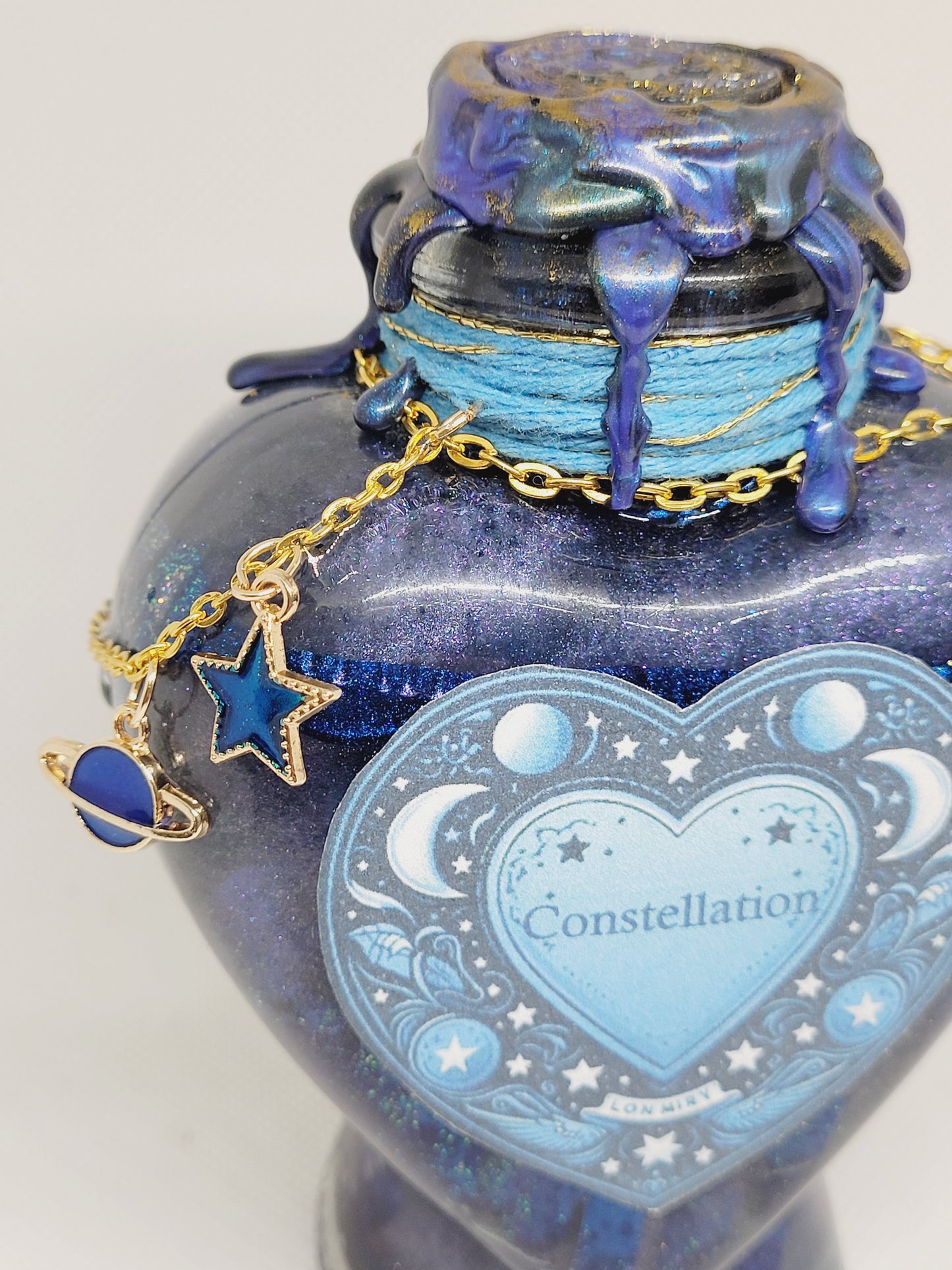 Constellation Elixir Potion Decorative Bottle, Heart Shaped Bottle Blue,Black,Gold and Silver, Be amongst the stars!