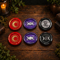 Handmade Triple Moon Trio of Wax Seals in Red, Purple, Black & Silver, Set of SIX, with adhesive