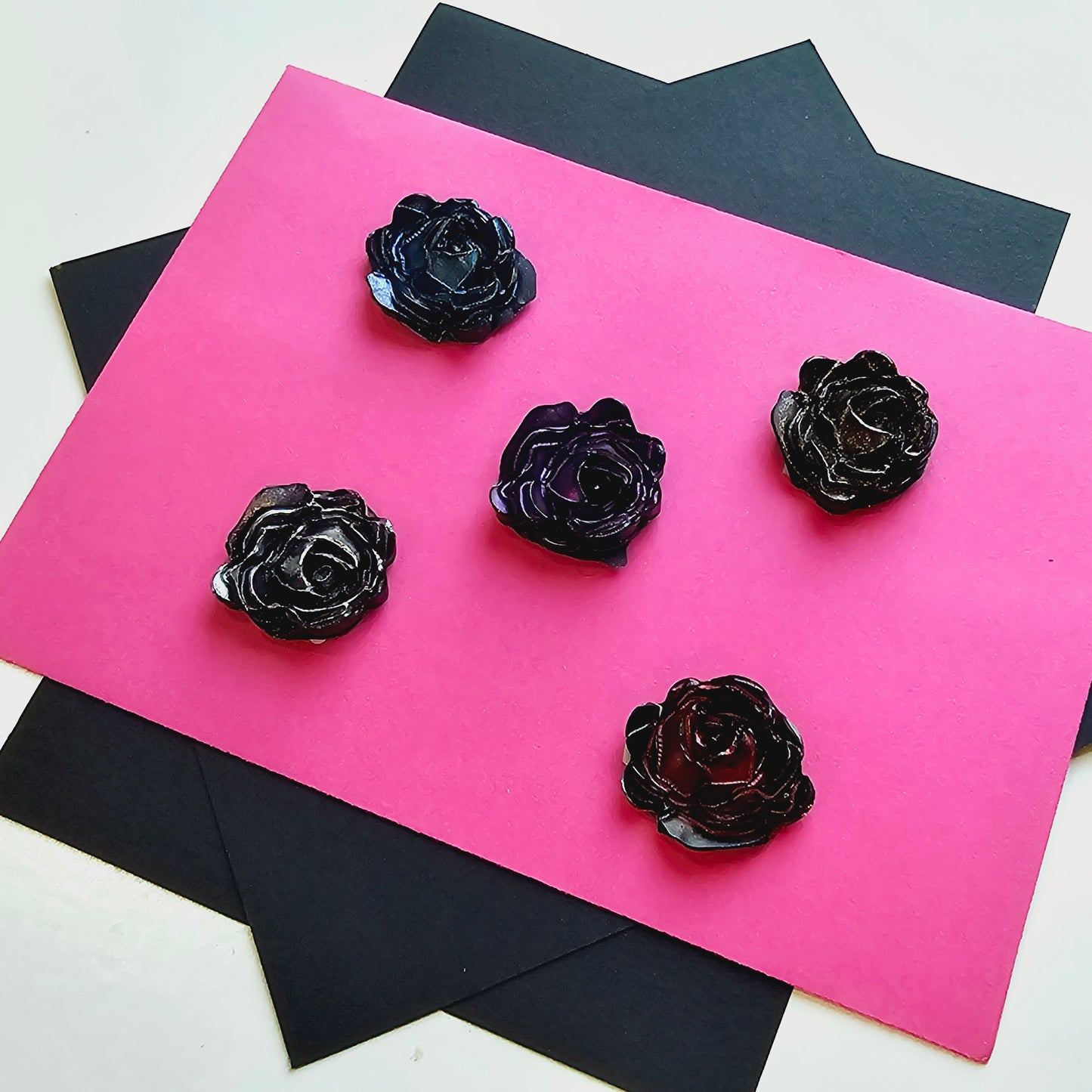 3D Rose Wax Seals Metallic Black, Purple, Gold, Silver, Blue & Red Set of Five