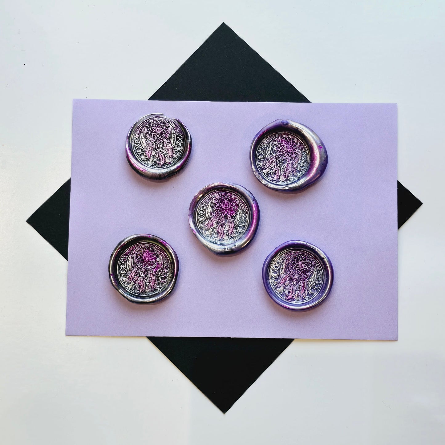 Dream Catcher Wax Seals, Metallic Marbled Purple & Silver Set of Five