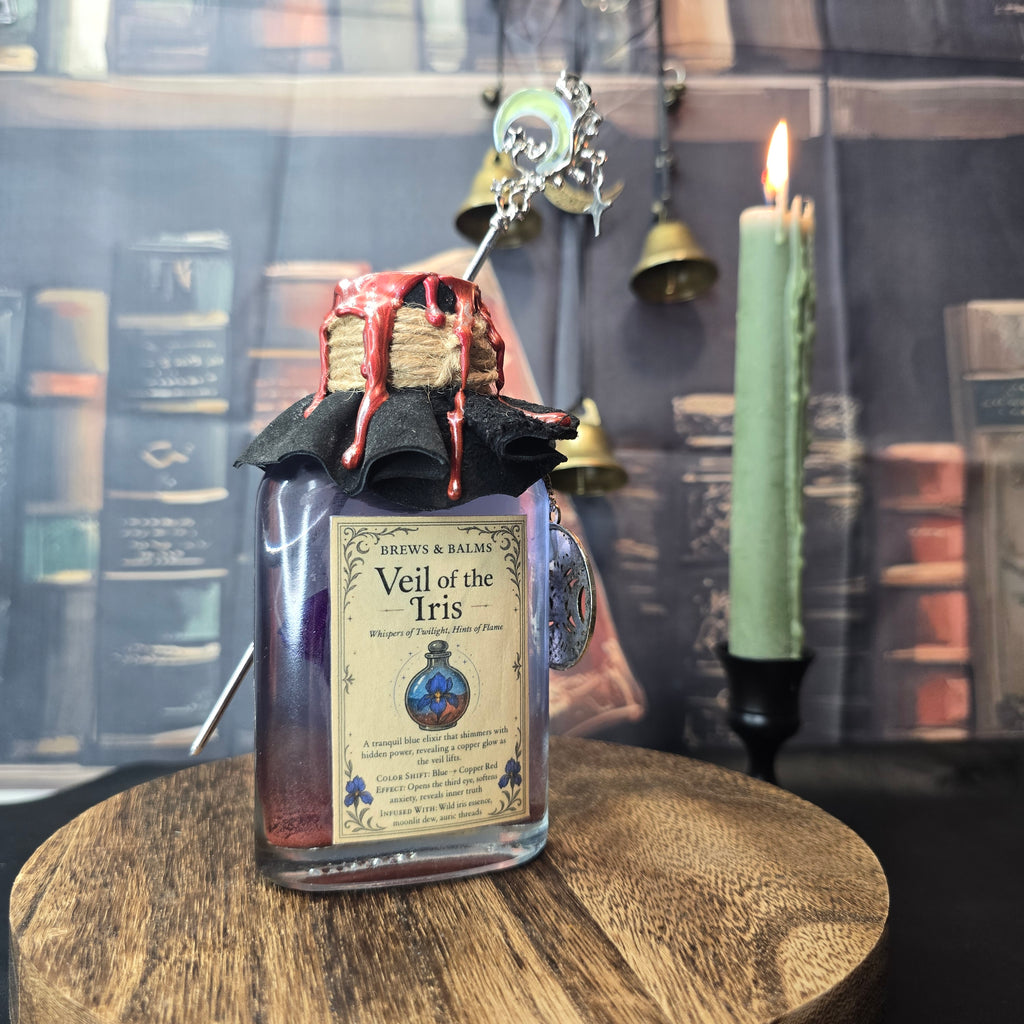 Handmade Veil of the Iris Potion Bottle – Color Changing Fantasy Decor – Blue to Copper Dreamy Gift