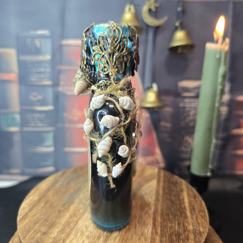 Handmade Thalassa Awakening Potion – Color Changing Ocean Decor Bottle – Black to Teal Greek Mythology Inspired Gift