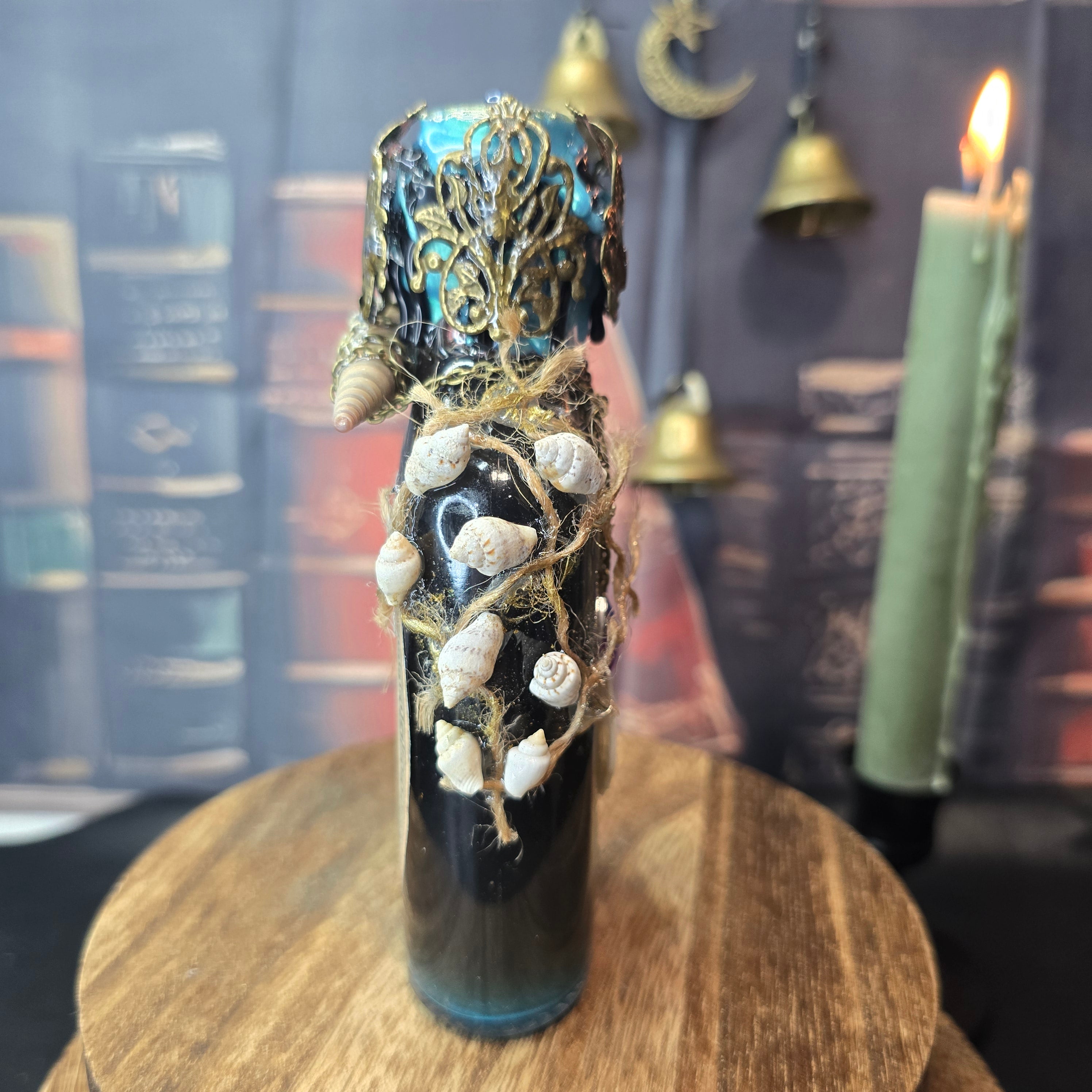 Handmade Thalassa Awakening Potion – Color Changing Ocean Decor Bottle – Black to Teal Greek Mythology Inspired Gift