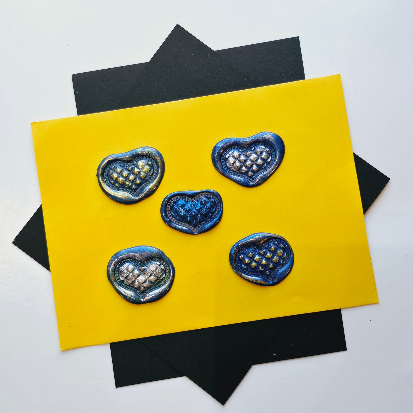 Heart Wax Seals Blue, Gold & Silver Set of Five