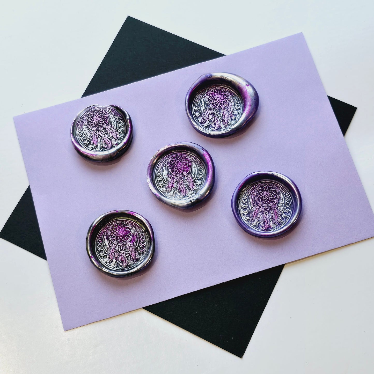 Dream Catcher Wax Seals, Metallic Marbled Purple & Silver Set of Five